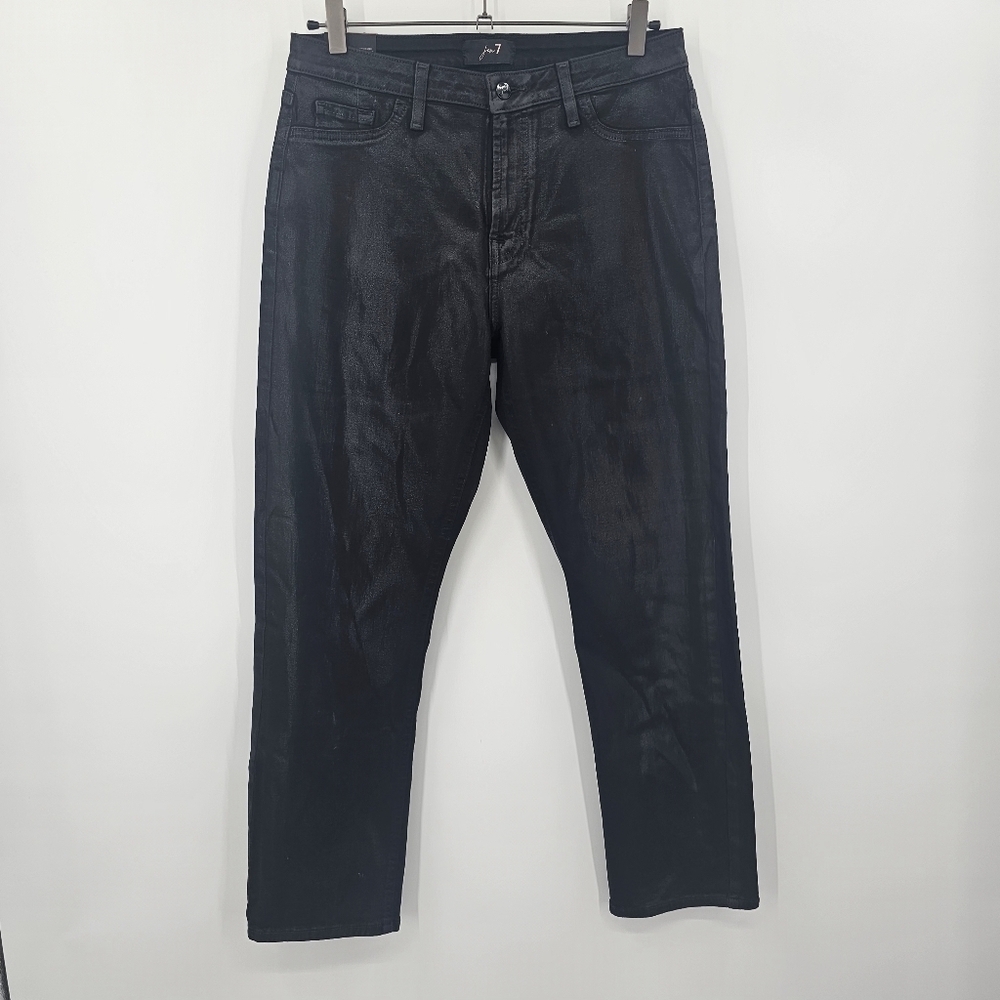 7 For All Mankind Jen7 Black Coated Ankle Straight‎ Jeans Size 8 NWT